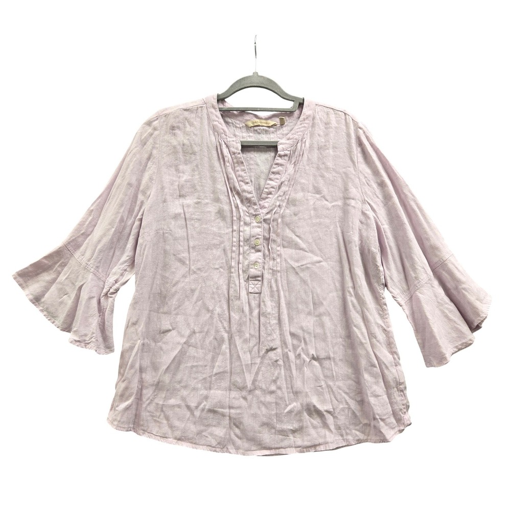 Soft Surroundings Blouse Womens Large Lilac Lavender‎ Linen Blend Pintuck